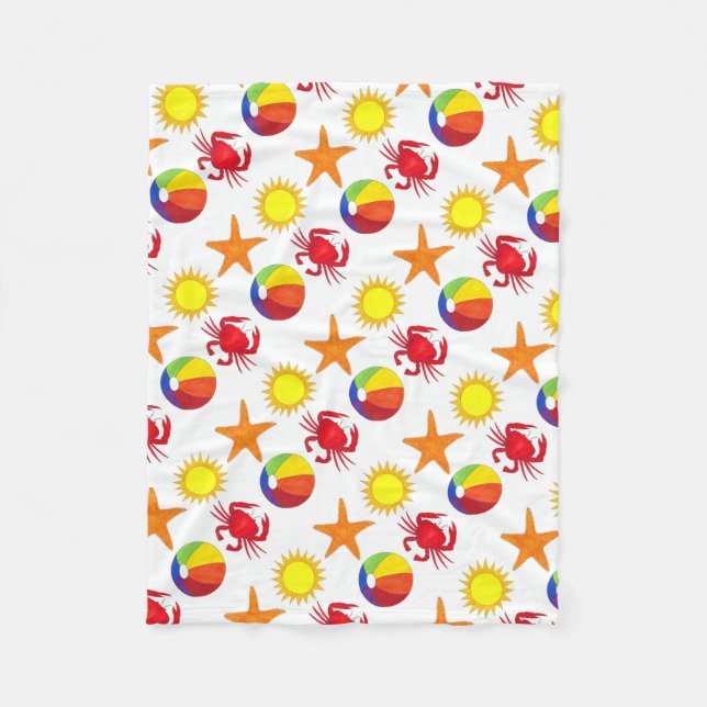 Starfish Crab Beachball Sommer Sunshine Beach Fleecedecke (Vorderseite)