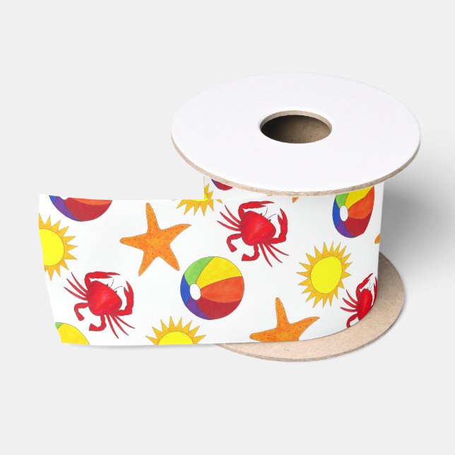 Starfish Crab Beachball Sommer Sunshine Beach Satinband (Spule)