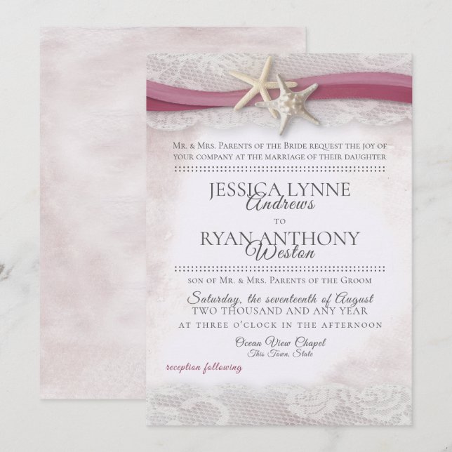 Starfish Cranberry Beach Hochzeit Einladung (Vorne/Hinten)