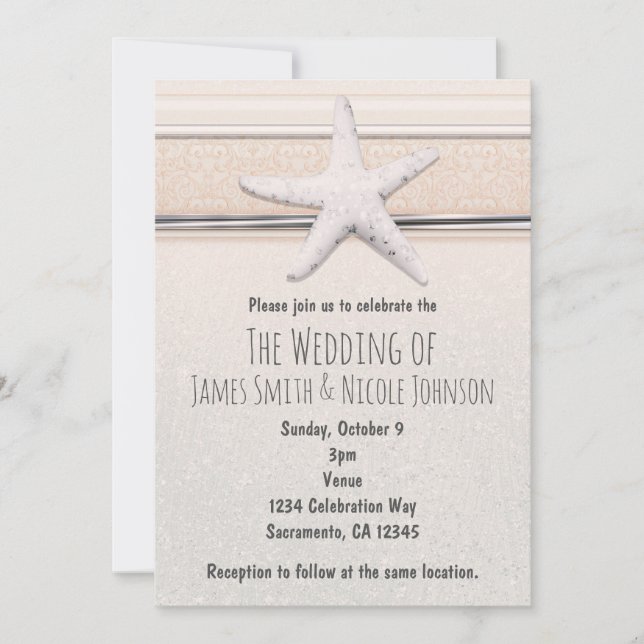 Starfish Creamy White Beach Invitation de mariage (Devant)