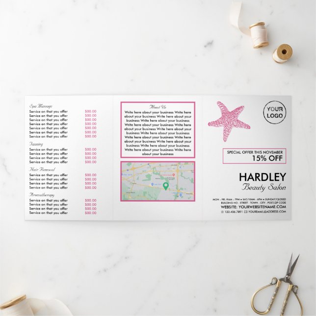 Starfish de plage rose, Beauté Salon Tri-Fold Flye (Extérieur)