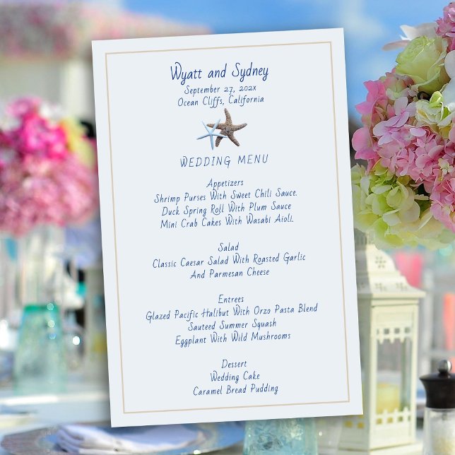 Starfish Drehmoment Beach Wedding Menu Template Flyer (Von Creator hochgeladen)