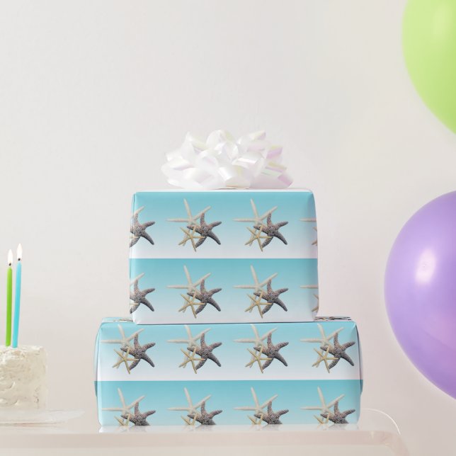 Starfish Family Light Blue Birthday Wrapping Paper Geschenkpapier (Partygeschenke)