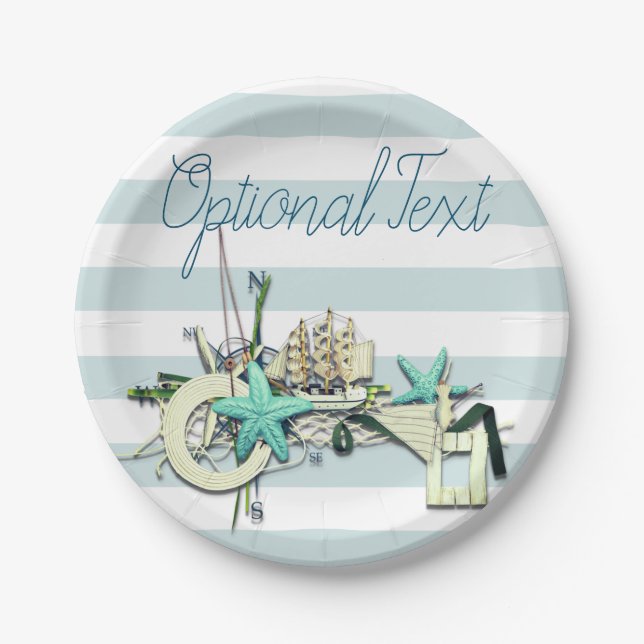 Starfish, Fischnetz und großes Schiff Pappteller (Vorderseite)