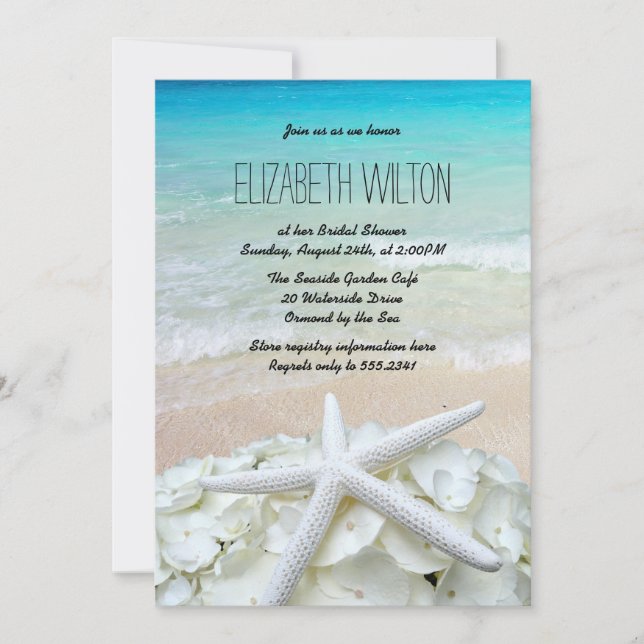 Starfish Floral Beach Brautparty Einladung (Vorderseite)
