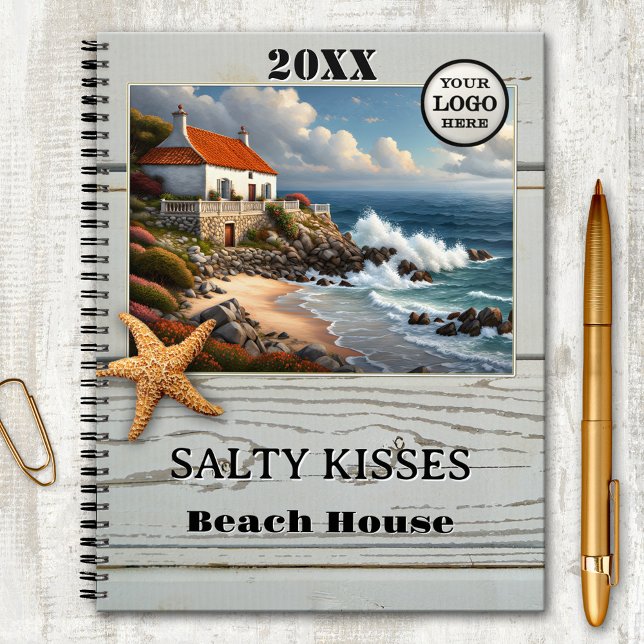 Starfish Foto Beach House Küste Planer (Beach house planner featuring your custom photo and logo on a weathered wood design with starfish)