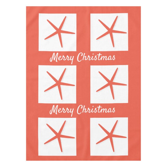Starfish Frohe Weihnachtsweiße Koralle Orange 2023 Tischdecke (Vorderseite)
