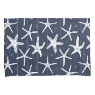 Starfish Gemusterte, blaue und weiße Küste Kissenbezug
