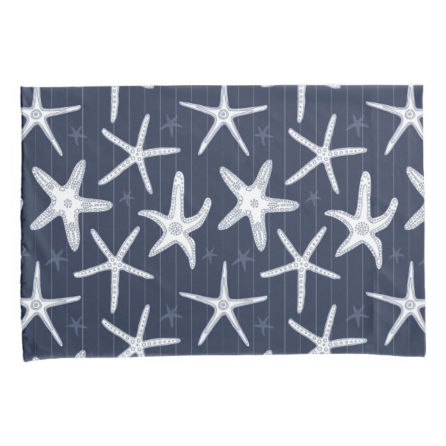 Starfish Gemusterte, blaue und weiße Küste Kissenbezug (Vorderseite-Rechts)