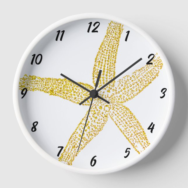 Starfish Gold Glitzern Beach House Gelb Uhr (Vorderseite)