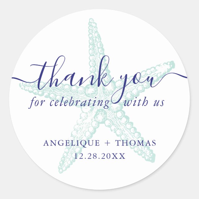 Starfish Hochzeit Aquamarin Danke Ihnen für Labels Runder Aufkleber (Vorderseite)