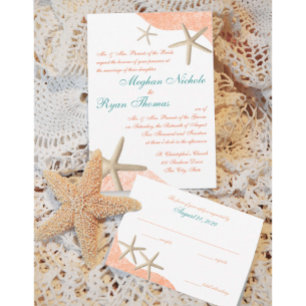 Starfish Hochzeit tropischer Orange Einladung