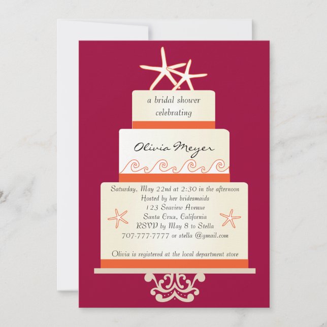 Starfish-Hochzeitstorte-Einladungen - Rosa und Einladung (Vorderseite)