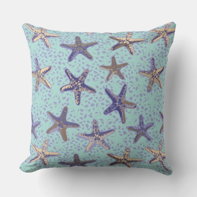 Starfish im sandischen Aquamarinen Kissen (Vorderseite)