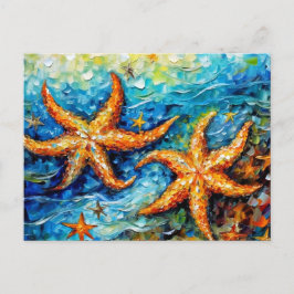 Starfish in Swirling Underwater Oil Painting Postkarte
