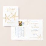 Starfish Invitation Beach Wedding Passport Folienkarte<br><div class="desc">Eleganter Passport Hochzeit Einladung mit echter Gold- oder Silberfolie zwei Sternendesign auf dem Cover, und ein TOTAL EDITABLE TEMPLATE auf der Innenseite für ein authentisches tropisches und Strand-Pass Thema, das Ihre Gäste für Ihre tropische Hochzeit begeistern wird! Gäste LIEBE diese lustigen inspiriert Einladungen, und Sie können es ganz Ihren eigenen...</div>