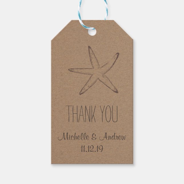 Starfish Kraft Paper | Nautical Wedding Danke Geschenkanhänger (Vorderseite)