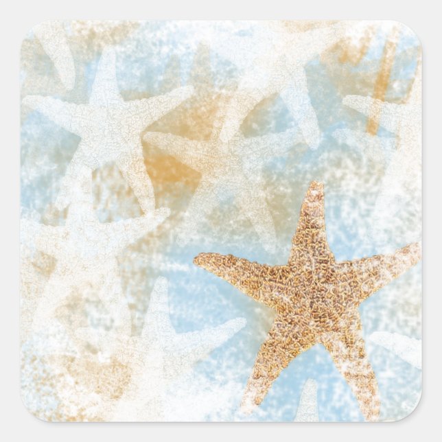 Starfish Küstenschrift Kunst Quadratischer Aufkleber (Vorderseite)
