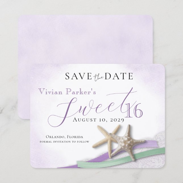 Starfish Lace Sweet 16 Save the Date (Vorne/Hinten)