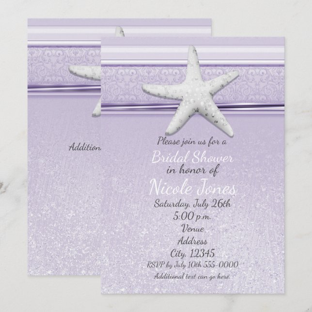Starfish Lavender Lila Elegant Beach Einladungen (Vorne/Hinten)