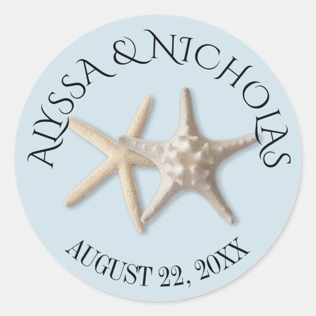 Starfish Light Blue Wedding Runder Aufkleber (Vorderseite)