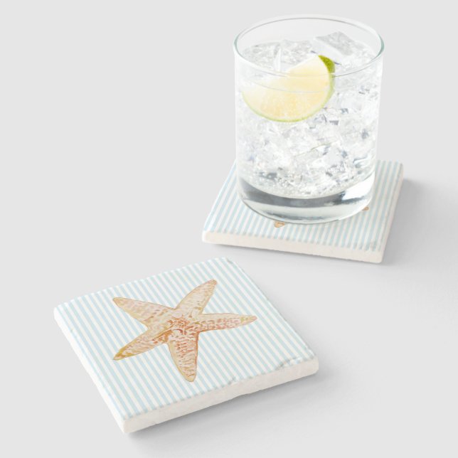 Starfish Malerei Blue Stripe Marble Stone Unterset Steinuntersetzer (Seitenansicht)