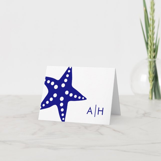 Starfish Mariage plié Merci Cartes, bleu marine (Devant)
