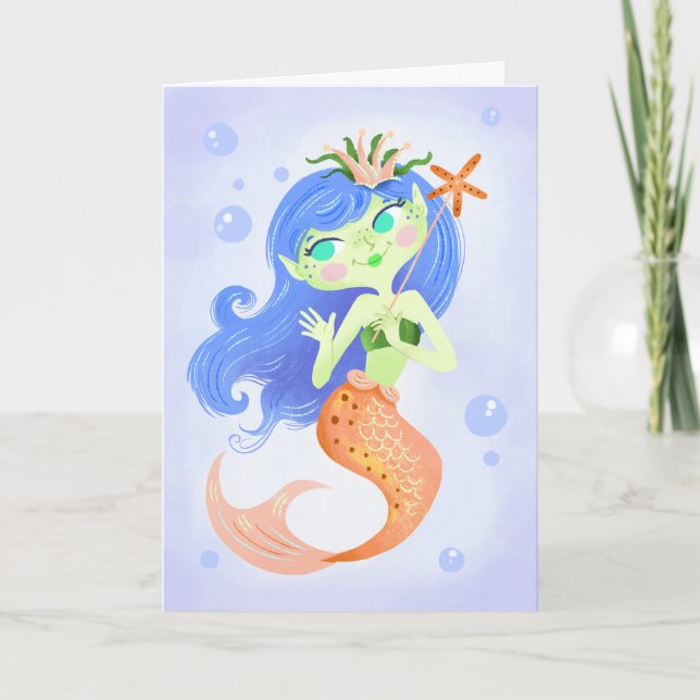 Starfish Mermaid Princess Birthday Karte (Vorderseite)