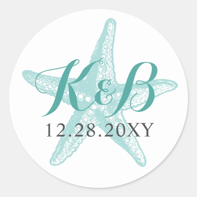 Starfish Monogram Beach Wedding Siegel Sticker (Vorderseite)