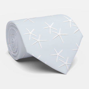 Starfish Motif Silver Grey Beach Groom Cravate