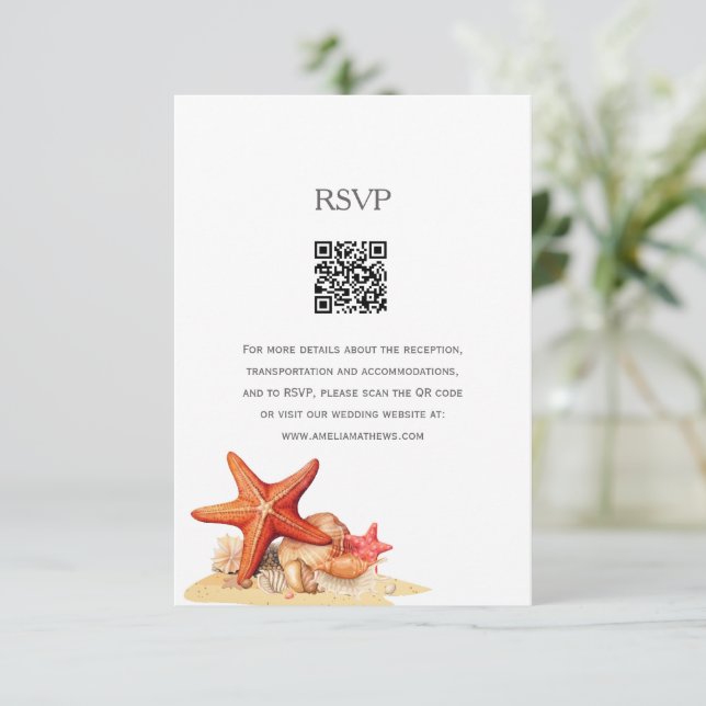 Starfish Muscheln Beachvolleyball RSVP Karte (Stehend Vorderseite)