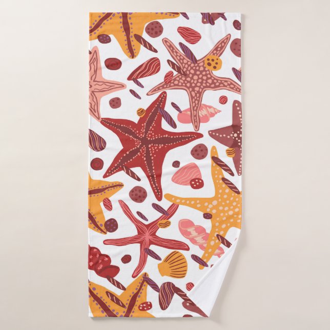 Starfish Muscheln: Skandinavisches Meeresmuster Badehandtuch (Badehandtuch)