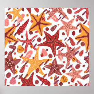 Starfish Muscheln: Skandinavisches Meeresmuster Poster
