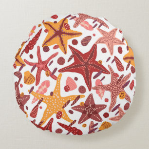 Starfish Muscheln: Skandinavisches Meeresmuster Rundes Kissen