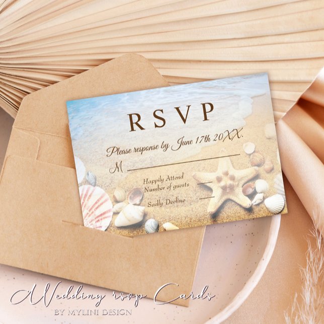 Starfish Muscheln Tropical Beach Wedding RSVP Card Einladung (Von Creator hochgeladen)