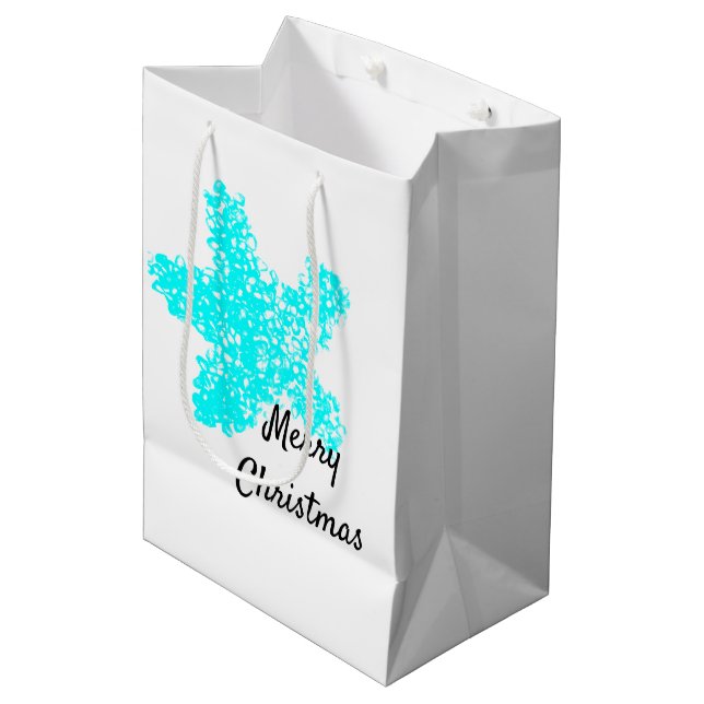 Starfish Muster Aquamarin Aqua White Frohe Weihnac Mittlere Geschenktüte (Vorderseite Schrägansicht)