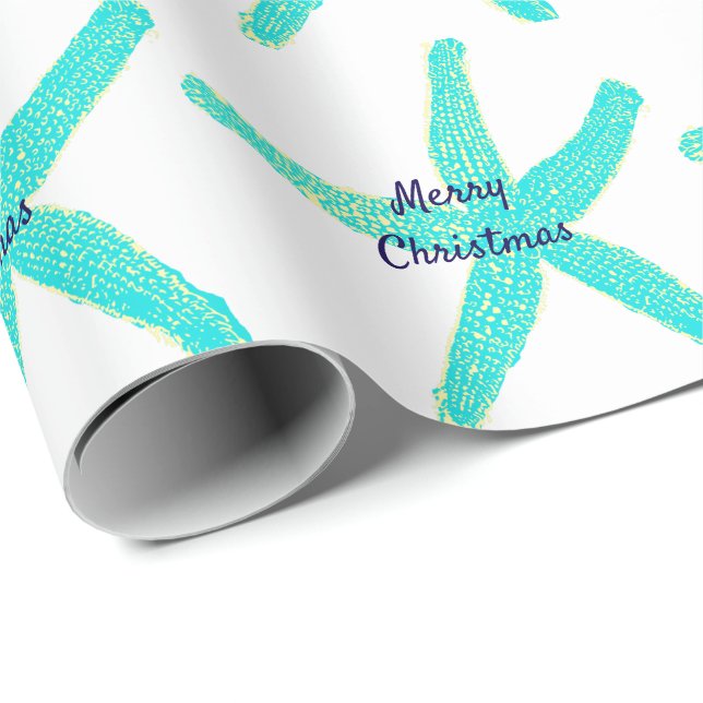 Starfish Muster Aquamarin Gelb Blau Frohe Weihnach Geschenkpapier (Rolleneckpunkt)