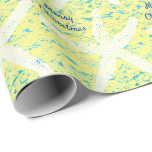 Starfish Muster Aquamarin Gelb Strand Frohe Weihna Geschenkpapier