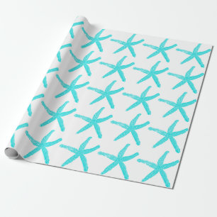 Starfish Muster Aquamarin Weißer Strand Weihnachte Geschenkpapier