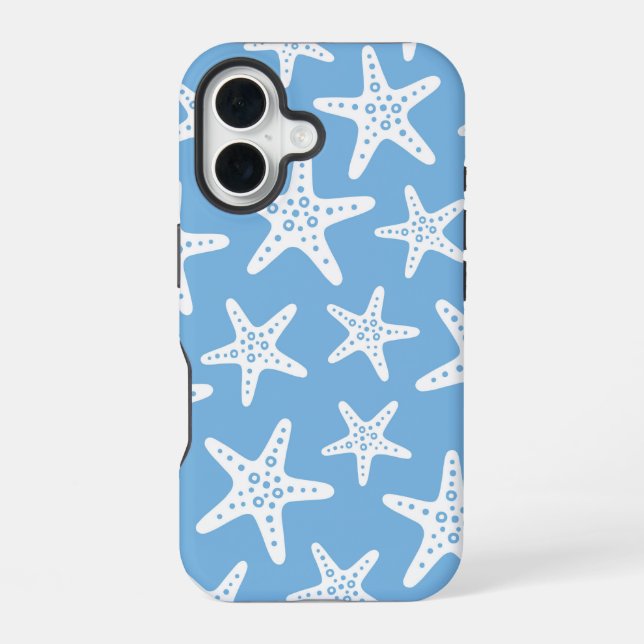 Starfish Muster Blau iPhone 16 Hülle (Rückseite)