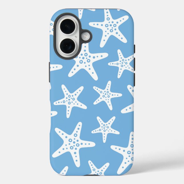 Starfish Muster Blau iPhone 16 Hülle (Rückseite)