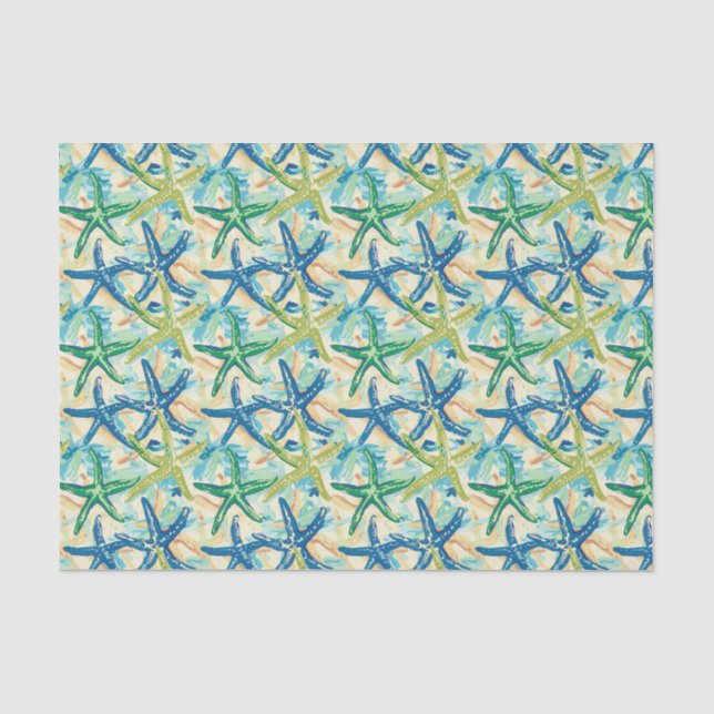 Starfish Muster Blau und Grün Dekoupage Seidenpapier (Vorderseite)