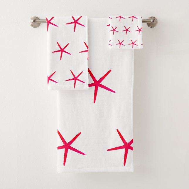 Starfish Muster Coral Pink Girly Nautical Niedlich Badhandtuch Set (Insitu)