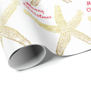 Starfish Muster Gold Weißer Golden Frohe Weihnach Geschenkpapier