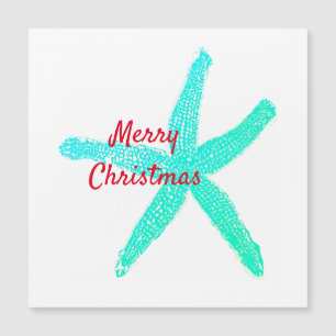 Starfish Muster Green Blue Red Frohe Weihnachten Magnetkarte