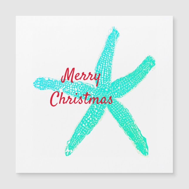 Starfish Muster Green Blue Red Frohe Weihnachten Magnetkarte (Vorderseite)