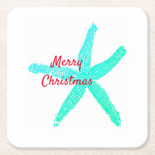Starfish Muster Green Blue Red Frohe Weihnachten Rechteckiger Pappuntersetzer