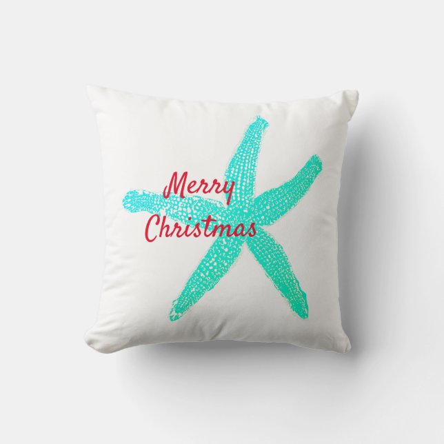 Starfish Muster Grün Blau Rot Frohe Weihnachten Kissen (Vorderseite)