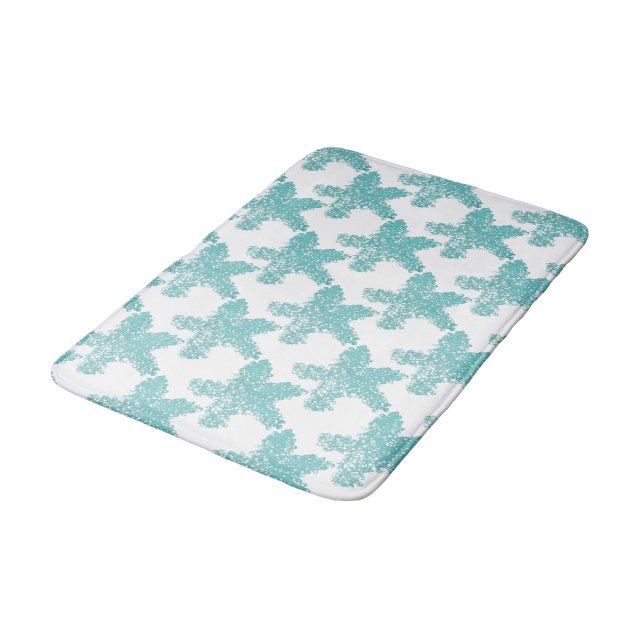 Starfish Muster Nautic Beach Green Blue Badematte (Schrägansicht)