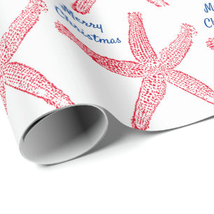 Starfish Muster Red White Blue Frohe Weihnachten Geschenkpapier